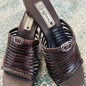 Brighton Shoes Womens 8M Sandals Block Heel Slide Woven Leather Flirty Classic